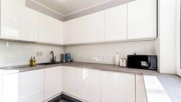 Kühlschrank, Mikrowelle, Herdplatte, Geschirrspüler