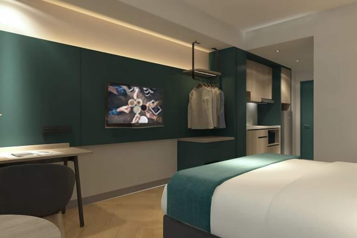 In-room safe, desk, laptop workspace, blackout curtains