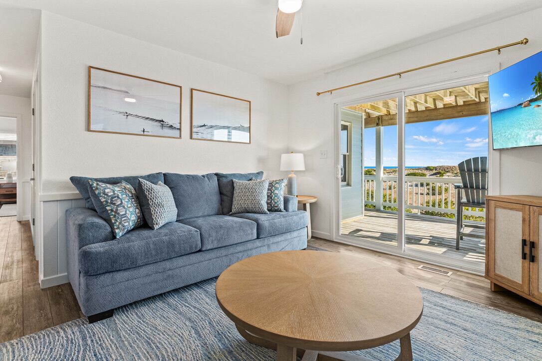 Een smart-tv, een open haard, boeken en een filmbibliotheek