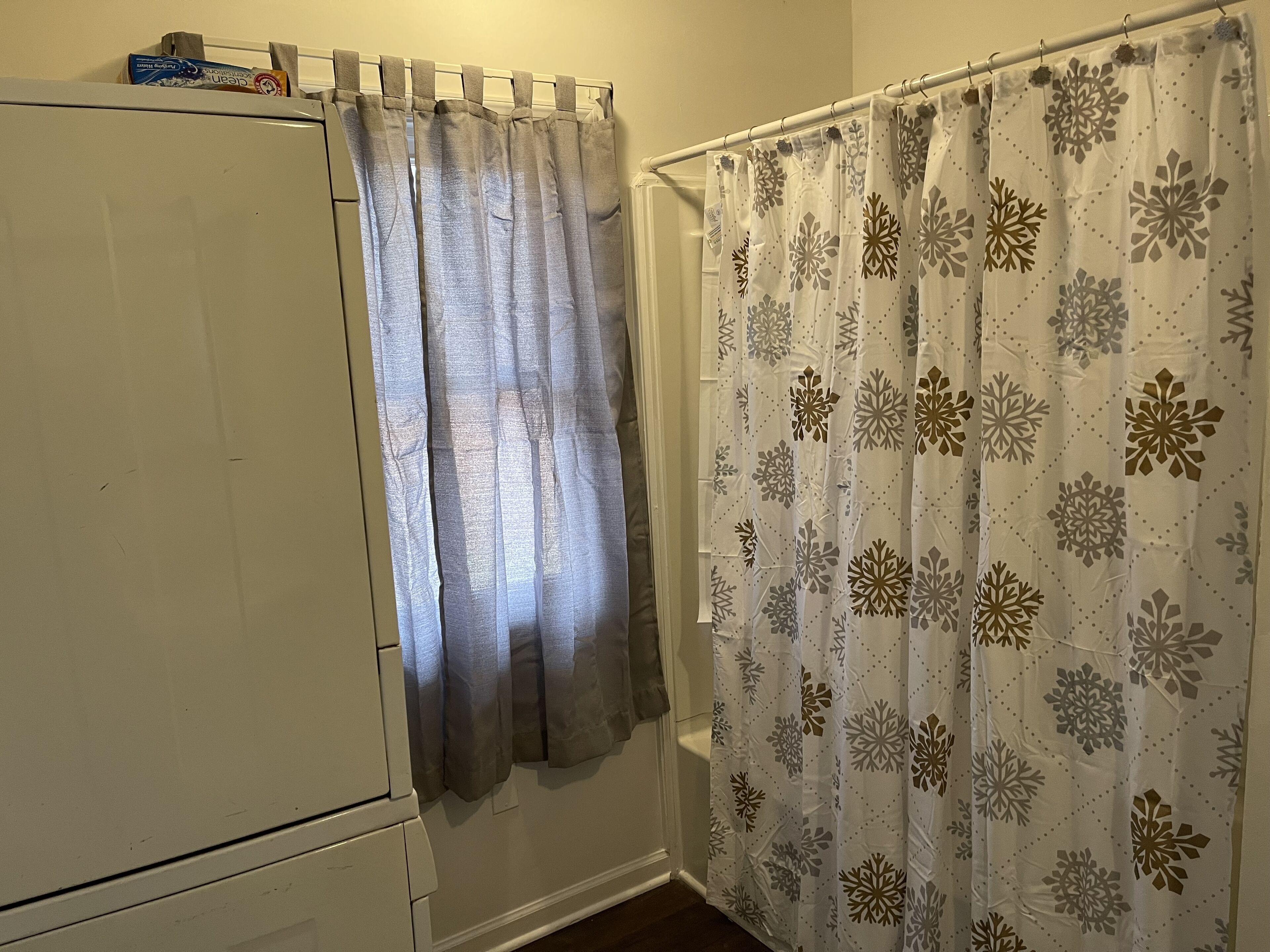 Hair dryer, towels, toilet paper