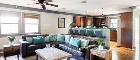 Télévision, cheminée, espaces bureaux