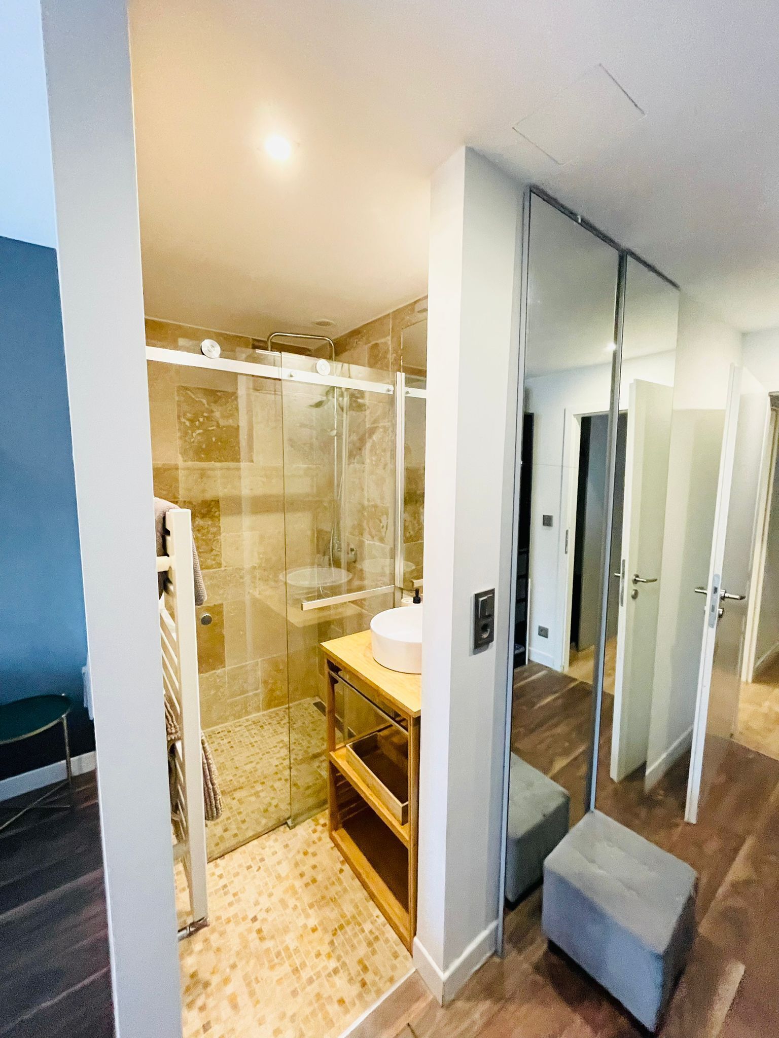 Hair dryer, bidet, towels, toilet paper