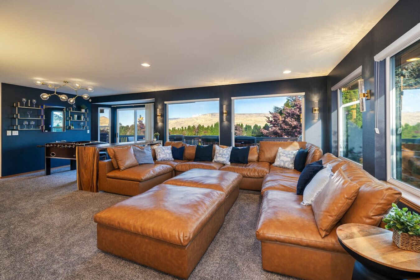 Una televisión, una mesa de tenis de mesa, un reproductor estéreo