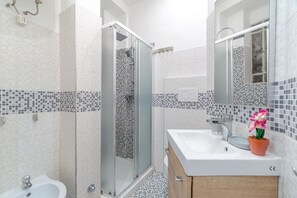 Regadera, secadora de cabello, bidet, toallas 