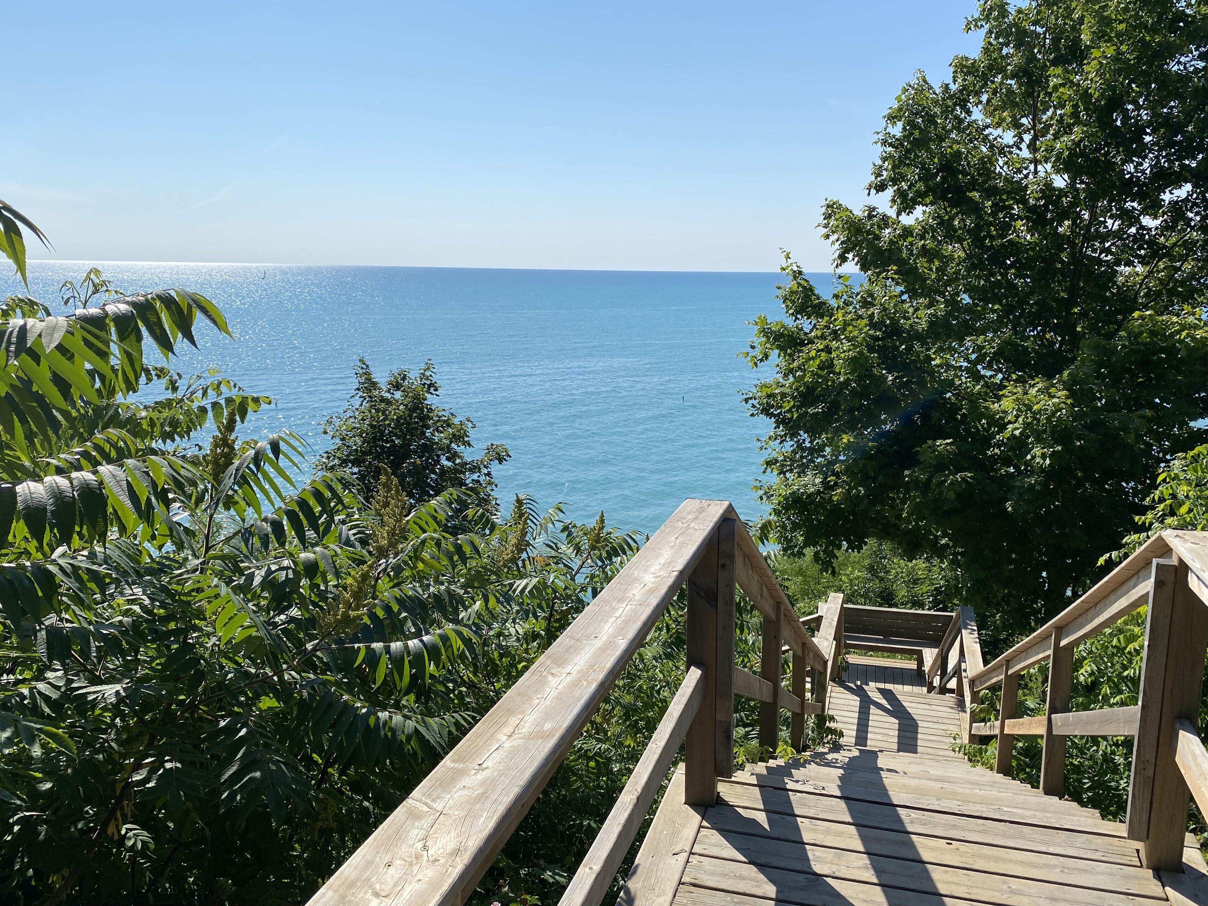 Pioneer Park stairs to sandy beach.