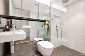 Douche, sèche-cheveux, shampoing