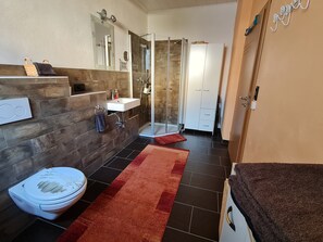 Dusche, kostenlose Toilettenartikel, Haartrockner, Handtücher