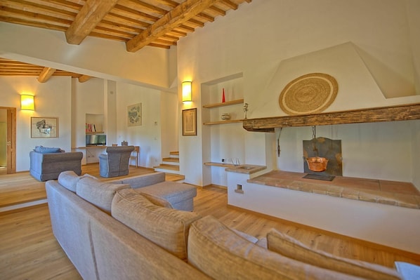 TV, fireplace