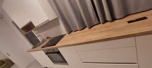 Apartamento | Cozinha privada | Geladeira grande, fogão, talheres/pratos/utensílios de cozinha