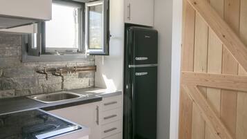 Fridge, oven, stovetop, cookware/dishes/utensils