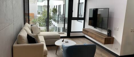 55-inch flat-screen TV with cable channels