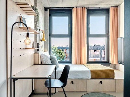 Basic Single Room | Desk, laptop workspace, blackout drapes, iron/ironing board