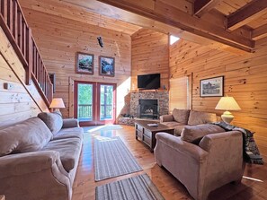 TV, books - Holly View Large Multi-Level Living Cabin Close to Town with Gorgeous Views (Bryson City)