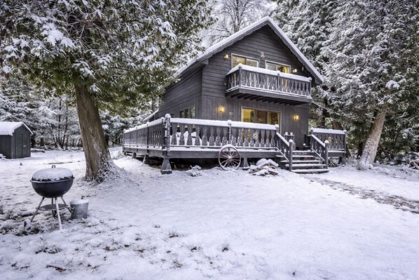 Charming cabin retreat with wraparound deck, nestled in the woods - Woodland Cabin! Hot Tub, Arcade, Lake Access (Algoma)