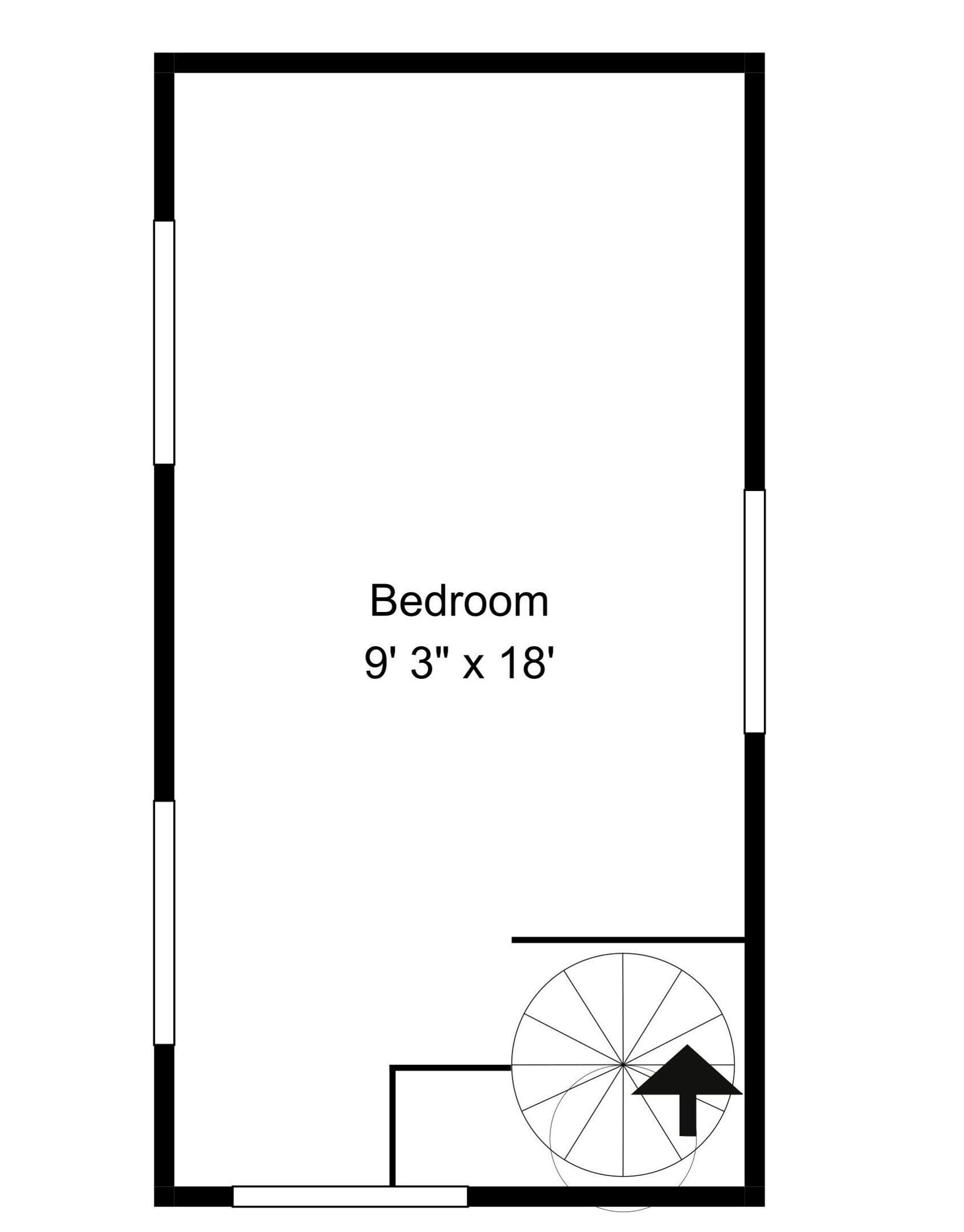Distribución de un dormitorio que mide 2.8 metros por 5.5 metros.
