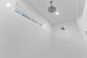 Shower, towels, soap, shampoo