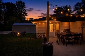 Outdoor dining - Birch House | Sauna, Nursery + Pet-Friendly | Private Grand Traverse Bay Access (Suttons Bay)