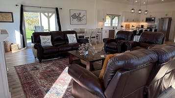 TV connectée, cheminée, livres, chaîne hi-fi