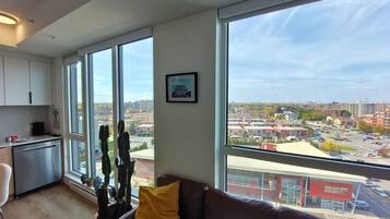 Smart TV, fireplace, video games, table football