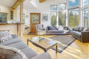 TV, fireplace, DVD player, books