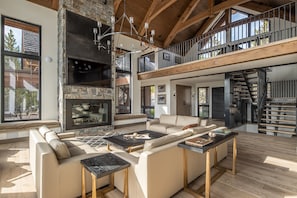 TV, fireplace - Book Now for Summer! Newly Built Ski-in, Ski-out Mountain Home with Hot Tub! (Big Sky)