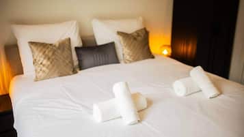 Escritorio, tabla de planchar con plancha, wifi y ropa de cama