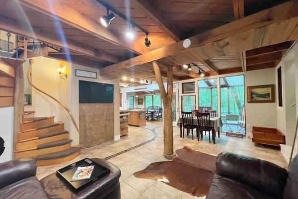 Take a few steps down to enter the living room