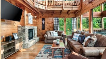 Smart TV, chimenea y futbolito