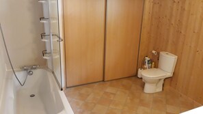 Shower, hair dryer, toilet paper