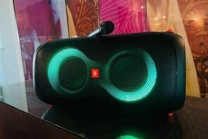 A portable speaker with a green light display. - Mas des Bécasses in Provence 22 pax (Arles)
