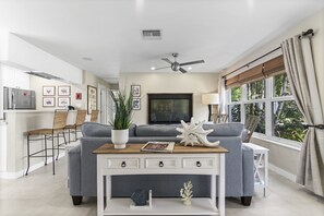 Smart TV, books, video library, stereo