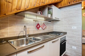 Fridge, microwave, oven, stovetop - Apartment "House Cuel Milena Folgaria - Green" with Mountain View & Shared Garden (Folgaria)