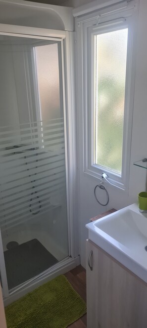 Shower, hair dryer, toilet paper