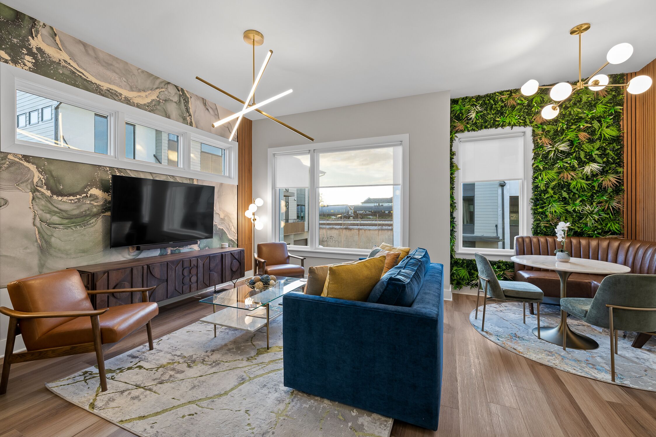 Smart TV, fireplace, video games, offices