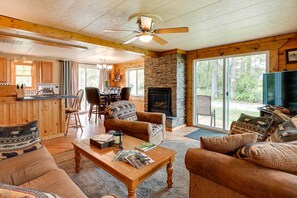 Fireplace, books