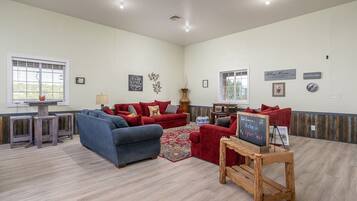 Ping pong, books, computer monitors