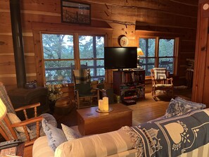 TV, fireplace, DVD player, books