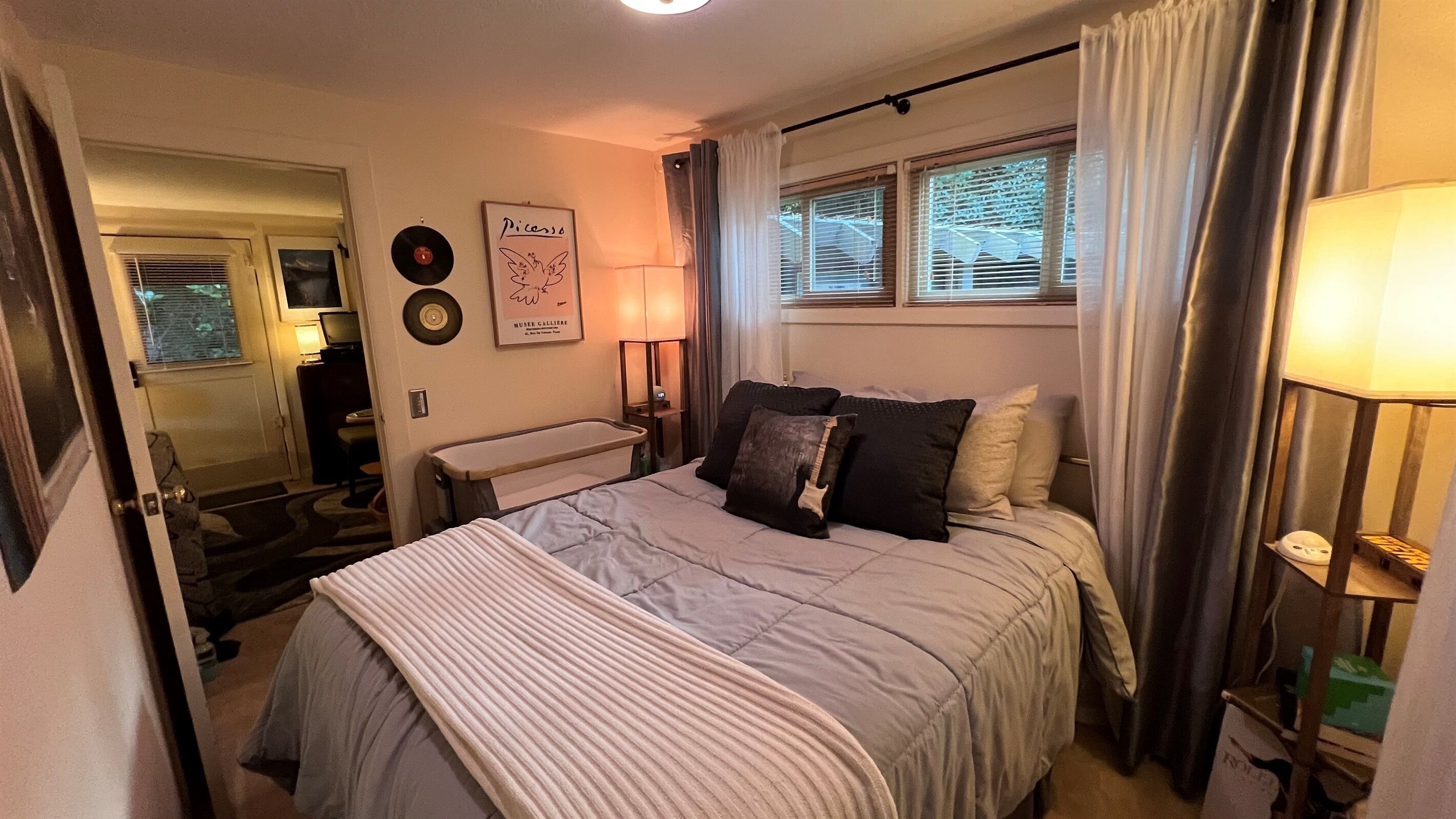 1 bedroom, desk, iron/ironing board, travel crib