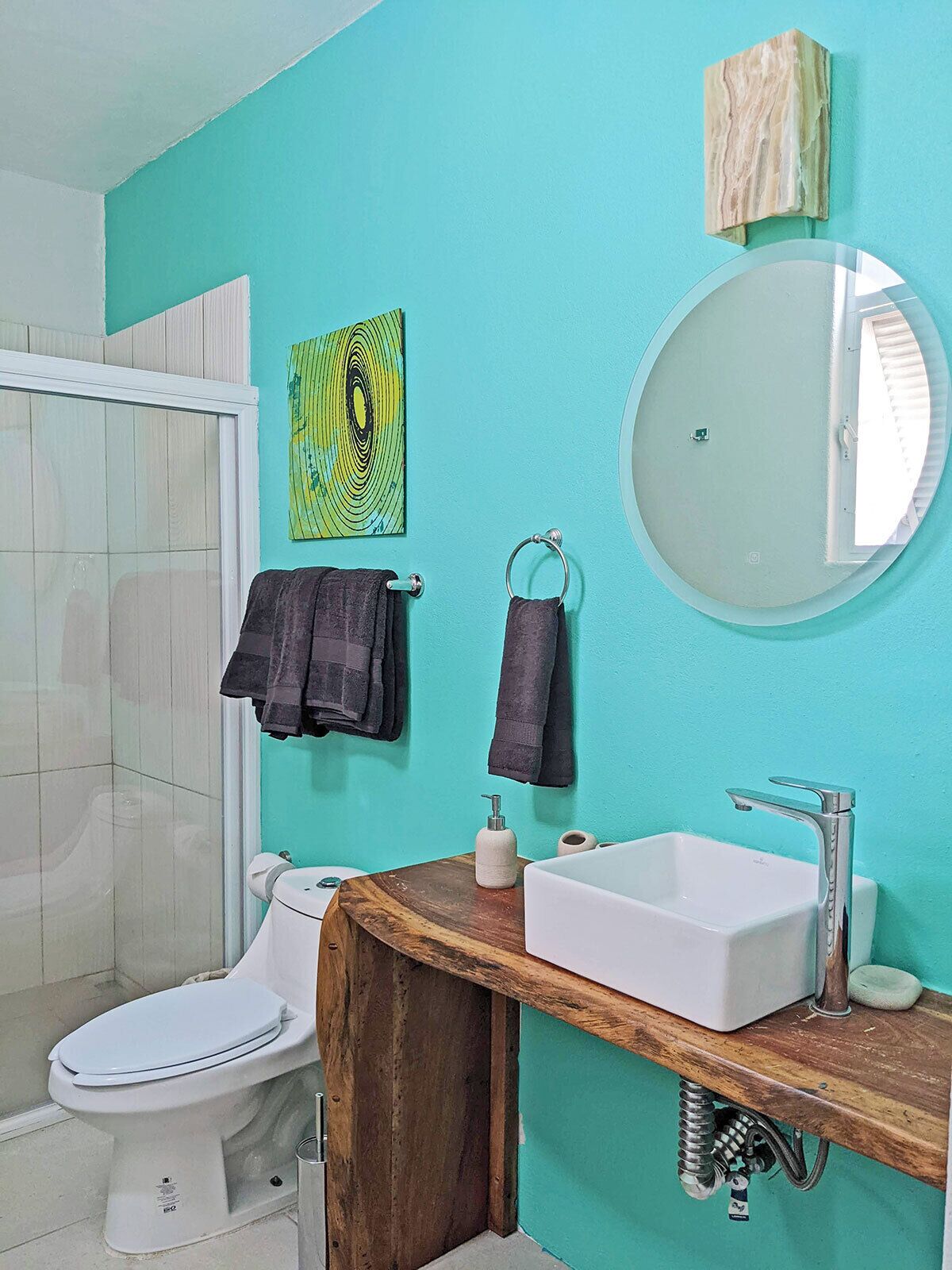 Shower, eco-friendly toiletries, hair dryer, bidet