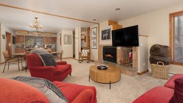 Smart TV, fireplace, foosball, table tennis