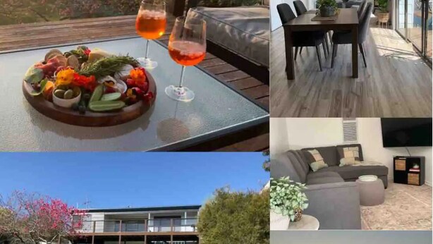 A modern house with a dining area, a living room, and a view of the countryside. -  Beaches / Family Getaway / Amazing views / Golf / Wineries / Hot springs.
 


 (Rosebud)
