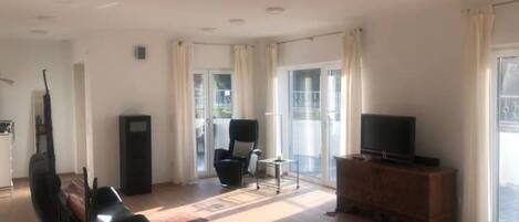 TV, books, music library, stereo