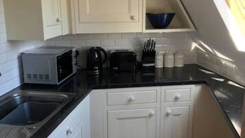 Fridge, microwave, oven, electric kettle