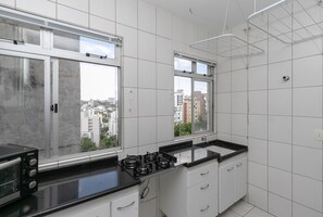 Apartment | Private kitchen | Mini-fridge, microwave, cookware/dishes/utensils