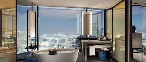 Premium Room, 1 King Bed, River View | Bathroom | Separate tub and shower, hair dryer, bathrobes, slippers