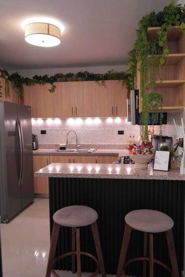 Private kitchen - Spacious 3-bedroom apartment in pleasant Santiago with Netflix, Snacks, Wifi (Santiago de los Caballeros)