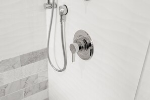Hair dryer, towels, toilet paper