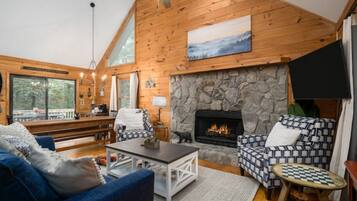 Smart TV, fireplace, video games, foosball