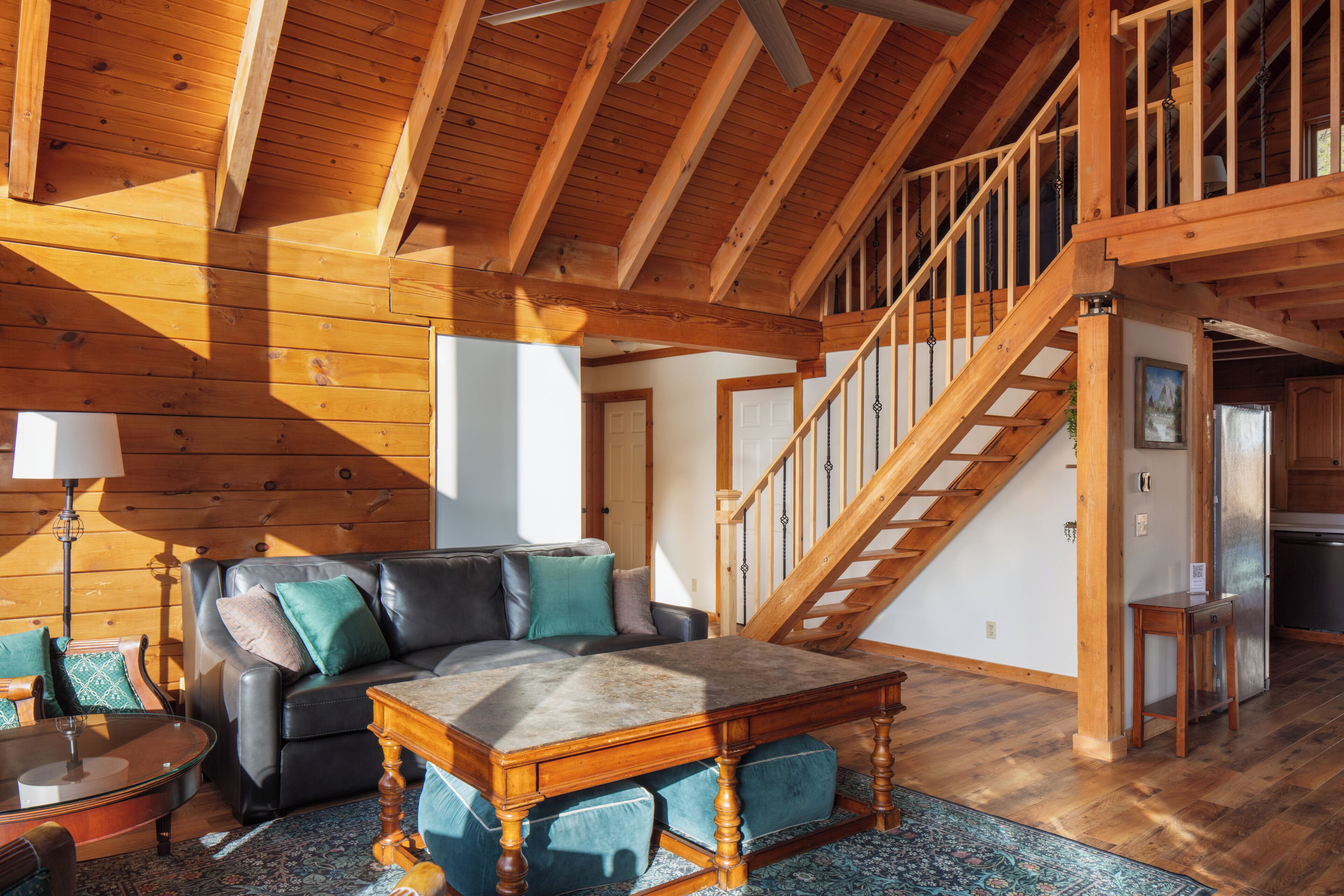 Smart TV, fireplace, books, music library