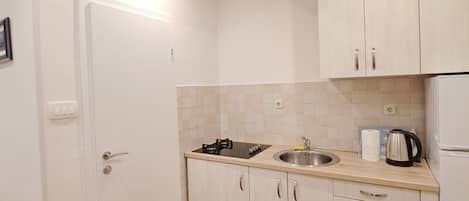 Kühlschrank, Mikrowelle, Herdplatte, Toaster